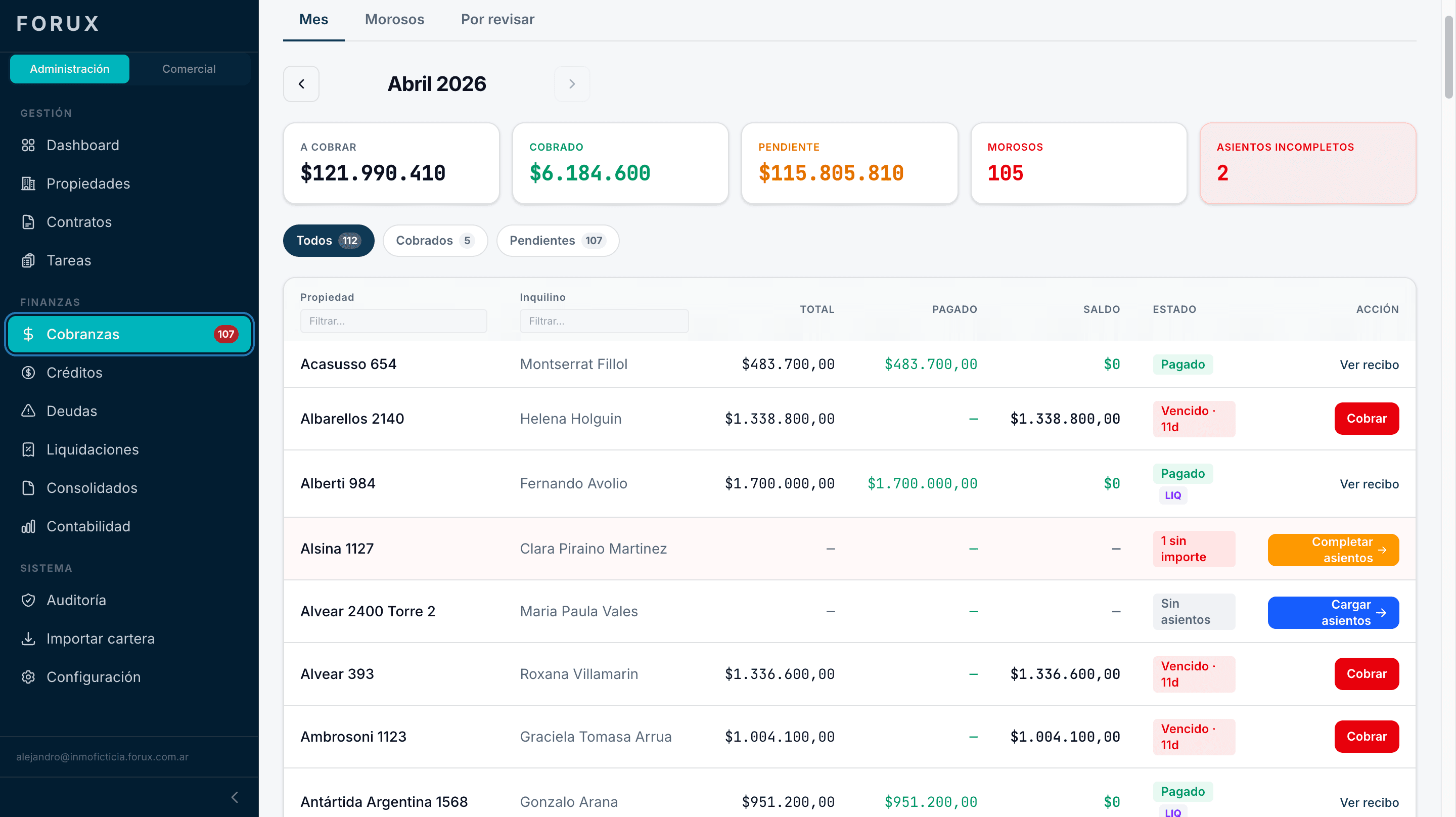 FORUX — Cobranzas con ajustes por índice automáticos